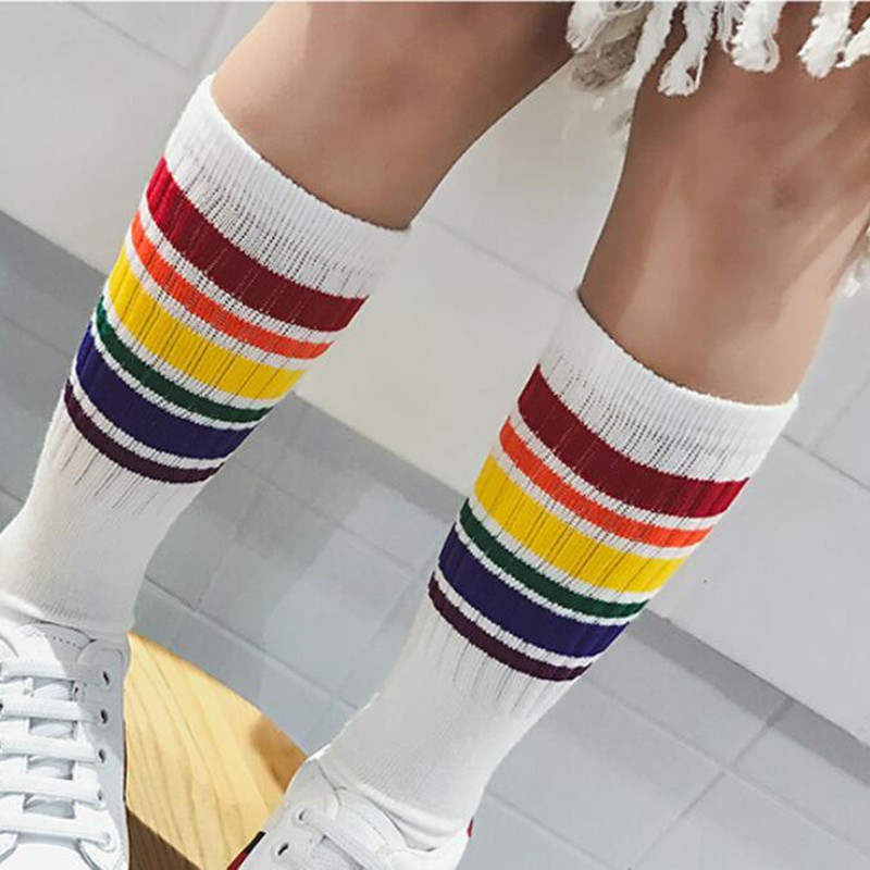 Filles genou chaussettes hautes enfants garçons Football rayures coton sport école blanc chaussettes Skate enfants bébé Long Tube jambe