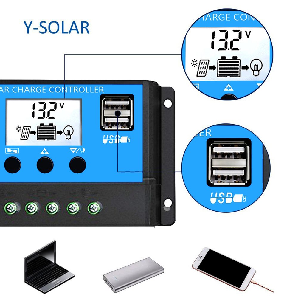 Intelligent Solar Charge Controller PWM Controller Regulator With Dual USB LCD Display Solar Panel Battery Controller