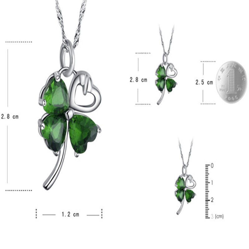100% 925 Sterling silber schmuck halskette AAA zirkon kristall grün anhänger halskette Sterling silber 925 Sterling silber Kleeblatt n