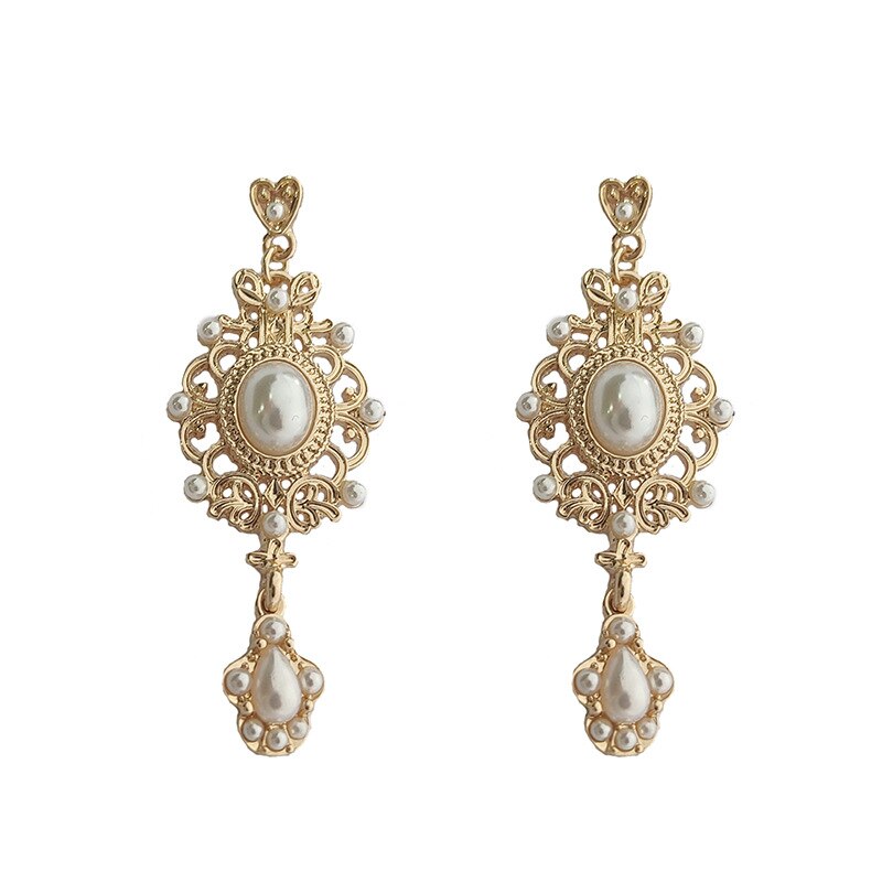 Vintage Palace Goldene Perle Hängen Ohrringe Für Frauen Hochzeit Barock Böhmen Feinen Tropfen Ohrringe Weibliche Elegante Schmuck