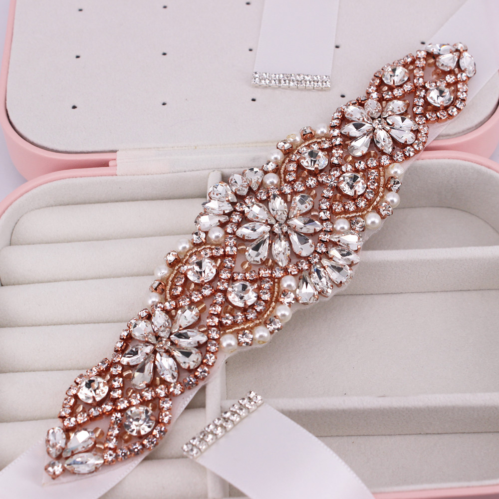 Kristal Parels Bruiloft Riem Strass Bruids Riem Rose Gold Diamond Bridal Sash Voor Bruiloft Accessoires Riem