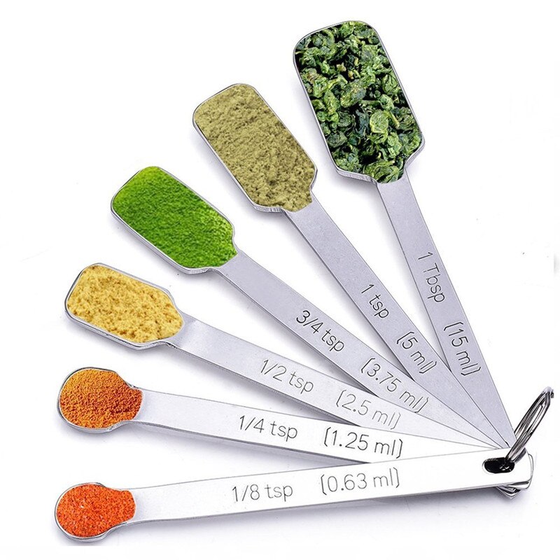 Magnetische meetlepels, eetlepel maatlepel, dubbelzijdig roestvrij staal, stapelbare theelepel eetlepel met schaal en leveller, past in kruidenpotten voor het meten van droog en vloeistof, set van 8