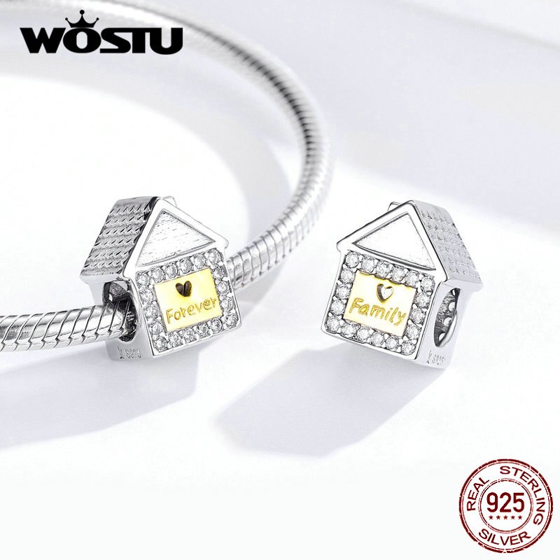 WOSTU Echt 925 Sterling Silber Familie Hause Perlen Haus Reize Anhänger passen Original Armbinde & Armreifen Schmuck, Der CQC1330