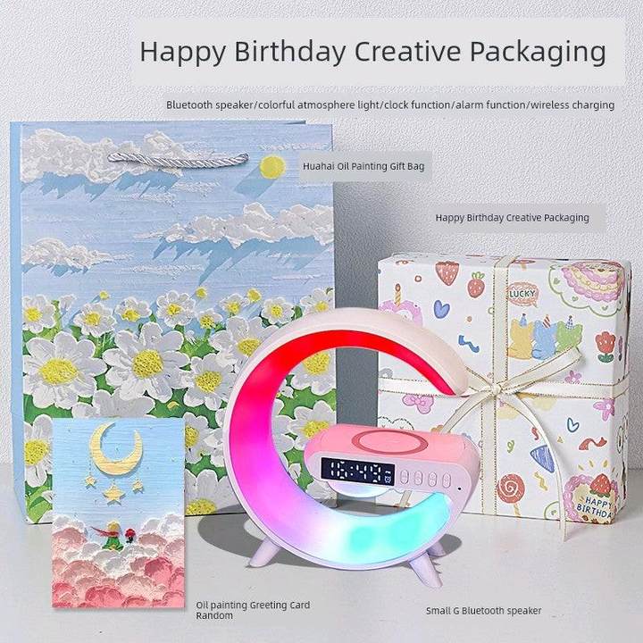 Bluetooth-högtalare atmosfärsljus trådlös laddare jul rgb natt väckning handsfree-samtal telefon snabbladdningsstation