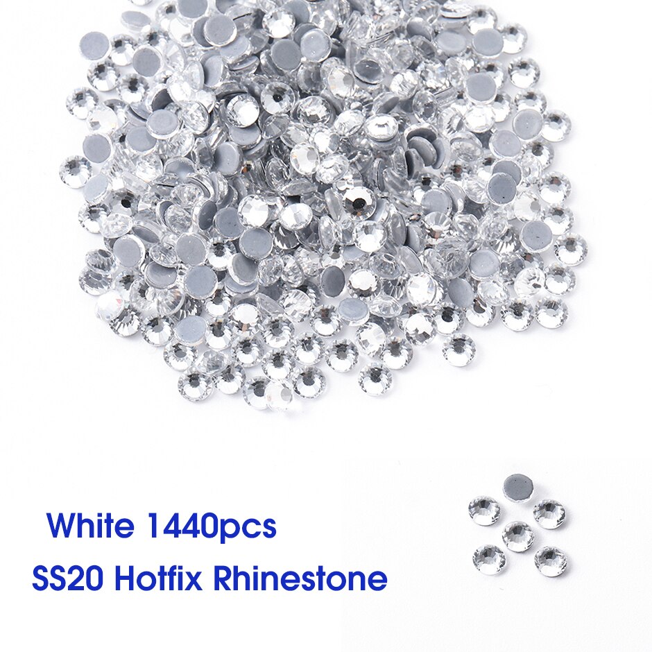 1440pc super glitter krystal ab  ss3-ss20 hotfix rhinsten på negle dekoration fix flad ryg strass nail art sten  le1610: Hvid  ss20