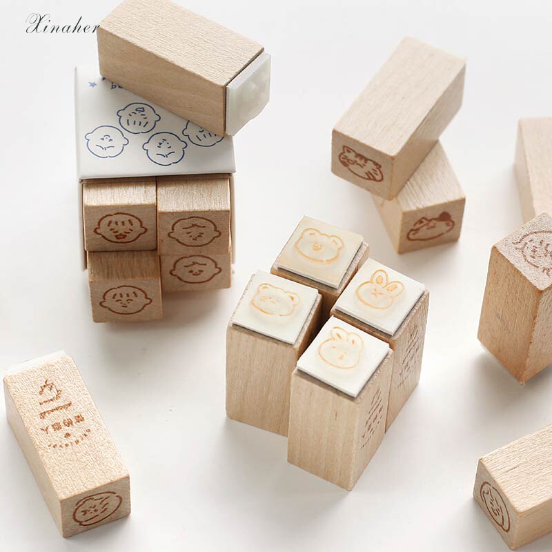 Cute girl boy animal expression decoration stamp wooden rubber stamps for scrapbooking stationery DIY craft standard stamp