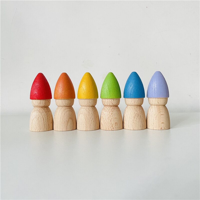 Regenbogen Peg Puppen Set Baby Holz Abbildung Blöcke Konstruktor Kinder Montessori Pädagogisches Spielzeug Open Ended Spielen Spielzeug für Kinder: A