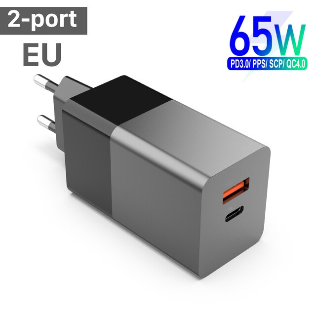 Gan 65W Usb C Quick Charger Pd 3.0 Qc Voor Samsung Iphone 12 Pro Max Macbook Tablet Snel Muur charger Eu/Us/Uk Plug Adapter: 2 Ports EU Adapter