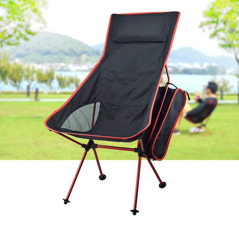 7075 Moon Fishing Chair Recliner Lightweight Outdoor Folding Chair Fishing Chair Longer and Larger with Pillow Foldable: Red