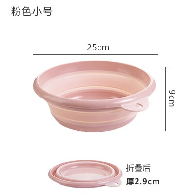 portable folding washbasin household plastic laundry tub travel thickened large wash basin plastic basin: S pink