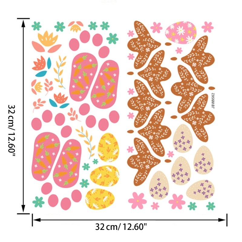 Easter Stickers Cartoon Bunny Egg Footprint Decal Window Glass Wallpaper for Home Bedroom Living Room Door Wall Decoration GXMA