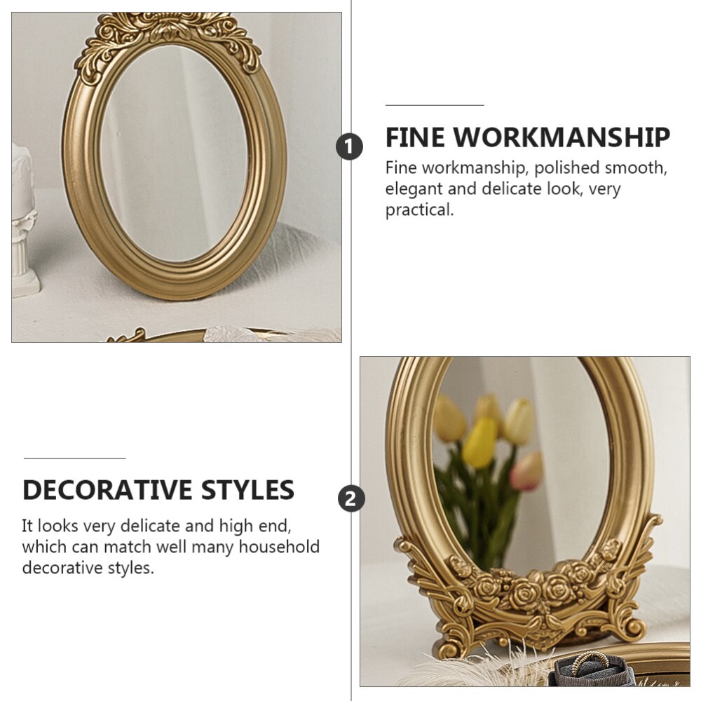 Plateau de miroir décoratif rétro, 1 pièce, décor de prise de vue, miroir décoratif (doré)