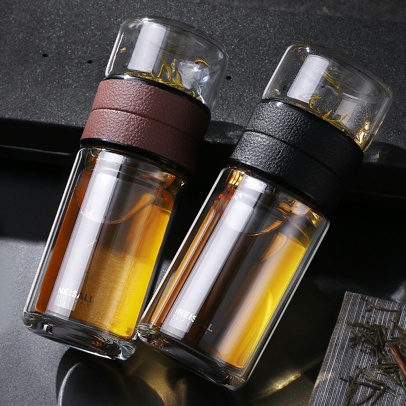 KAIXIFEI Glass Water Tea Bottle Brief Water Tumbler With Stainless Steel Tea Infuser Driving Business Driect Drinking