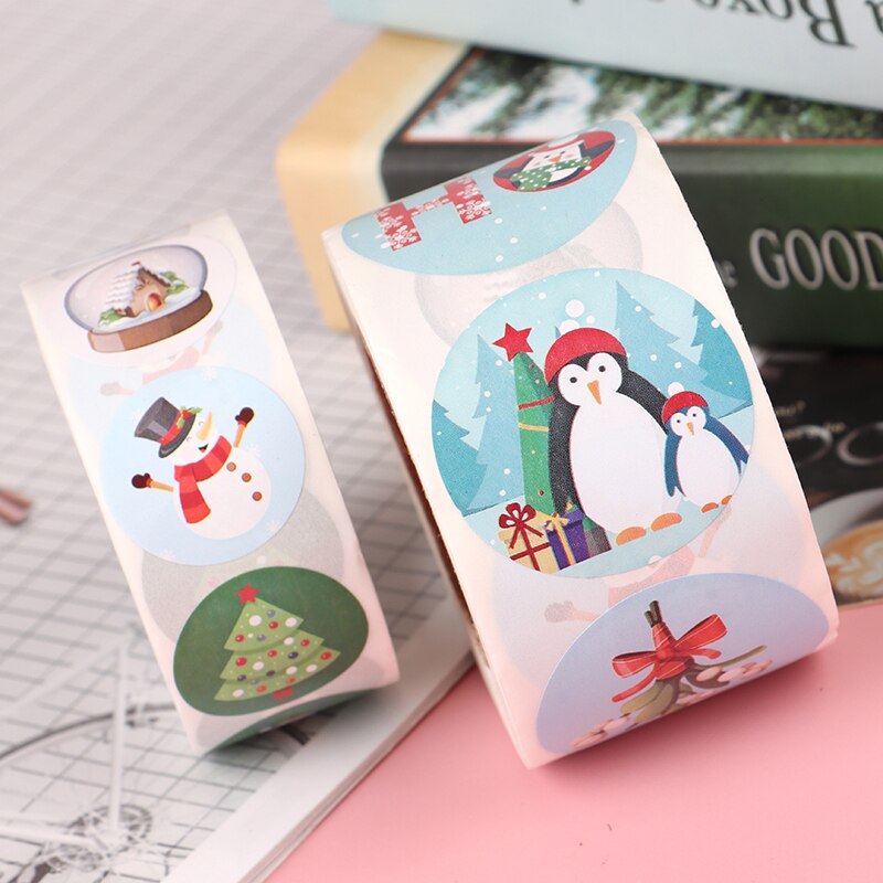 500Pcs Sticker/roll Merry Christmas Happy Holidays Stickers Cards Package Seal Labels