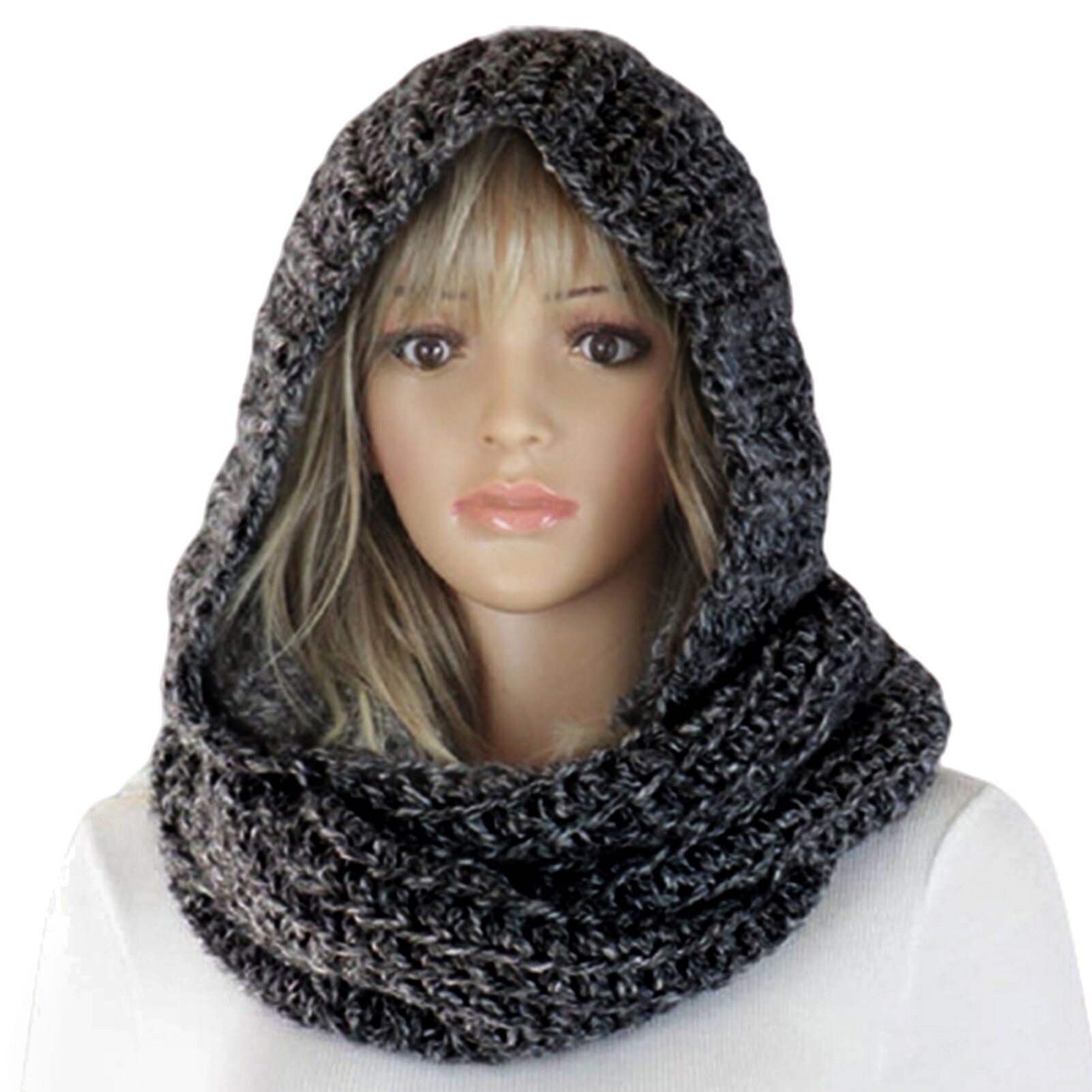 Autumn Winter Women Outdoor Thick Warm Keeping Solid Color Knitted Hooded scarves women