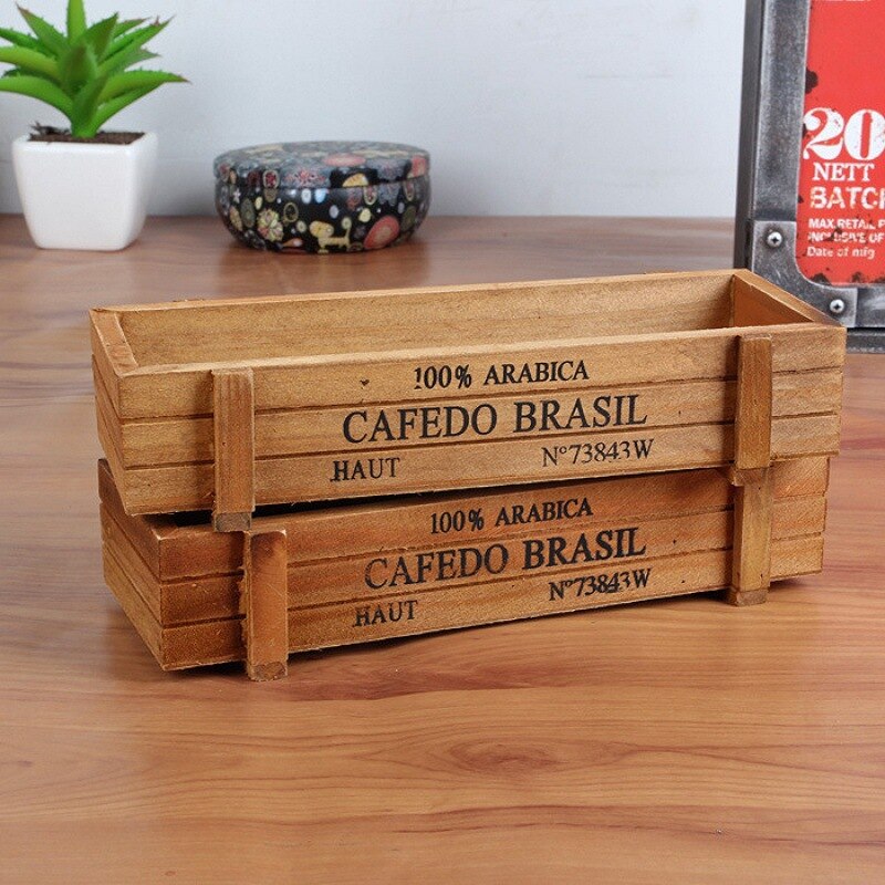 Pink Blue Green Garden Plant Pot Decorative Vintage Succulent Wooden Boxes Crates Rectangle Table Flower Pot Gardening Device