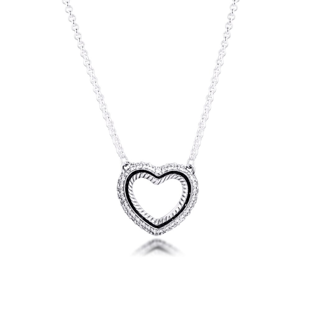 100% 925 sterling zilveren pavé slangenkettingpatroon open hart collier hanger kettingen voor vrouwen sieraden colgantes
