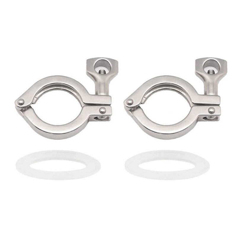 2Pcs Tri-Clamp Steel Single Pin Heavy Duty Tri Clamp with Wing Nut for Ferrule TC with Silicone Gasket 2 Inch
