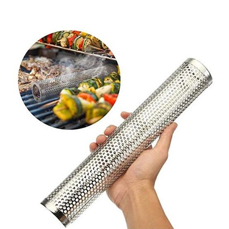 Rostfritt stål rund pellet rökrör mesh rör rökgenerator kök utomhus matlagning grill verktyg tillbehör