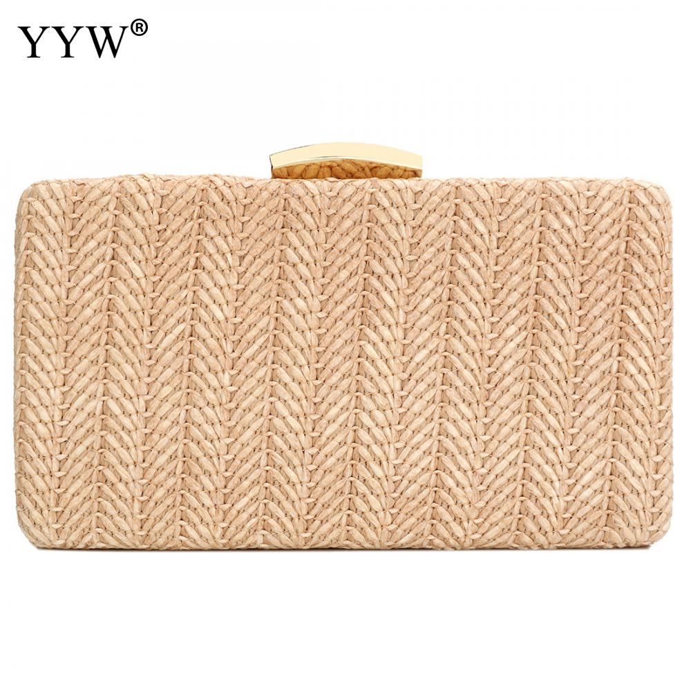 YYW Stro Weven Clutch Bag Voor Vrouwen Vintage Sac Belangrijkste Femme Kaki Geweven Zomer Strand Schoudertas Avond Party bruiloft Tas