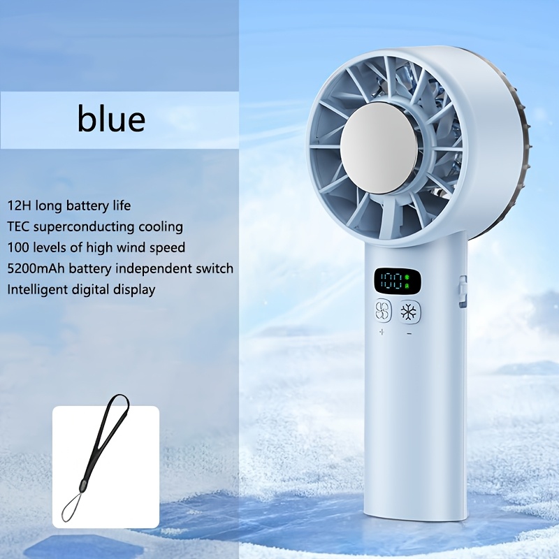 5200 mAh tragbarer Handventilator, LED-Anzeige, Halbleiterkühlung, 100 Geschwindigkeiten, wiederaufladbarer USB-Außenventilator, doppelter Eiskühler: verrotten