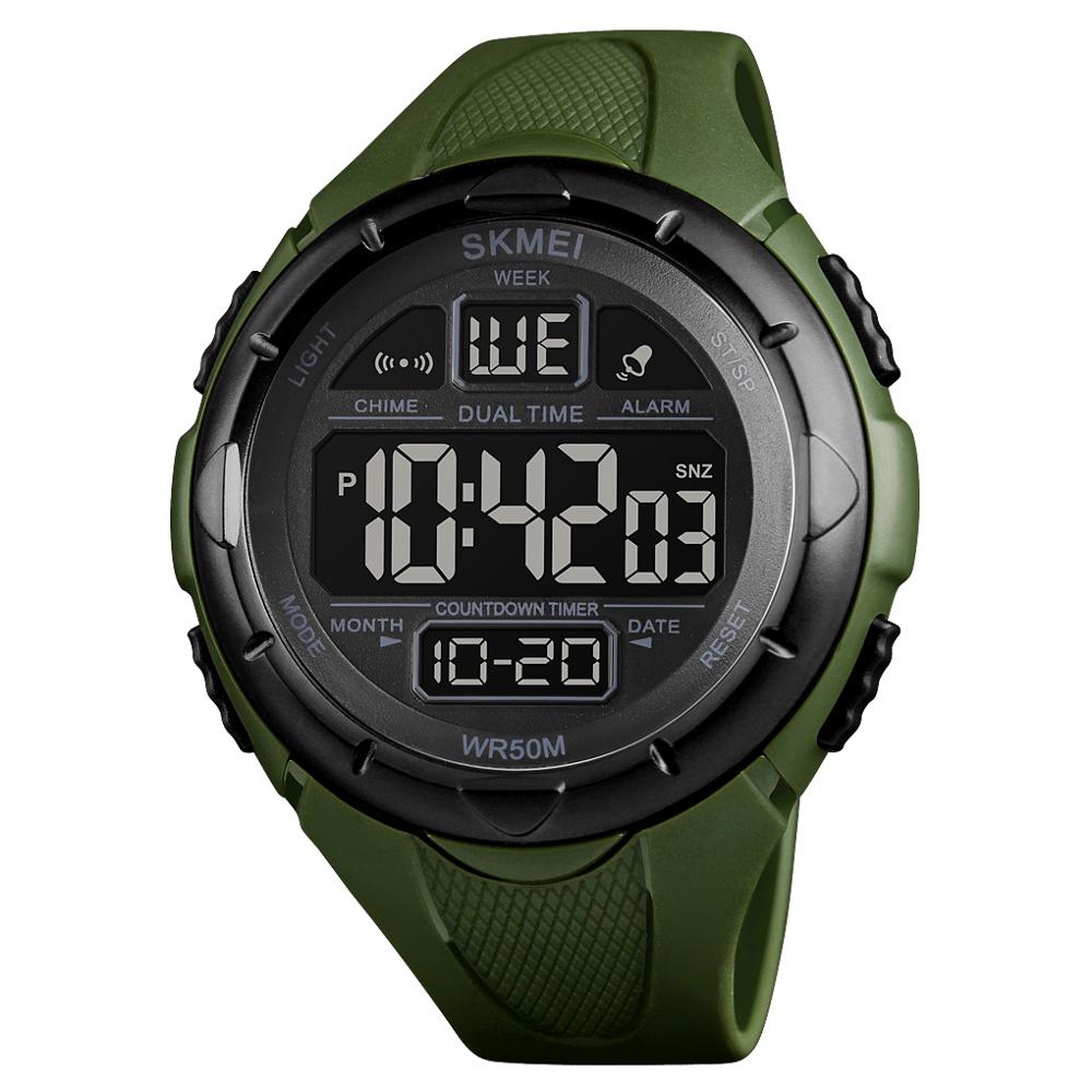 Heren Horloge Skmei Outdoor Sport Digitale Pu Band Led Lezen Waterdichte Elektronische Horloge Week Datum Mannelijke Klok: Army Green