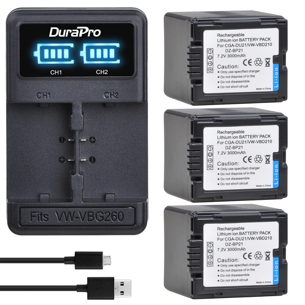 4 Pc CGA-DU21 Cga DU14 VW-VBD210 Batterij Lader Set Voor Panasonic NV-GS330 GS400 GS408 GS500 GS508 MX500 PV-GS90 GS120 GS150: 3 Battery Set