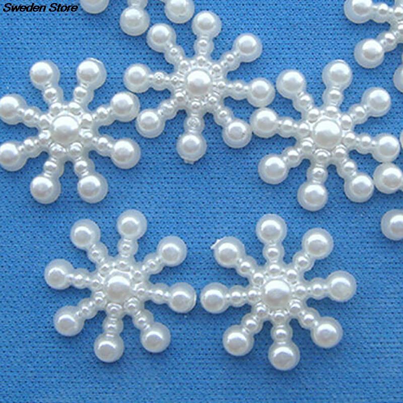 100Pcs 12Mm Witte Parel Hars Sneeuwvlok Flatbacks Versieringen Diy Telefoon Kerstversieringen Scrapbooking Ambachten