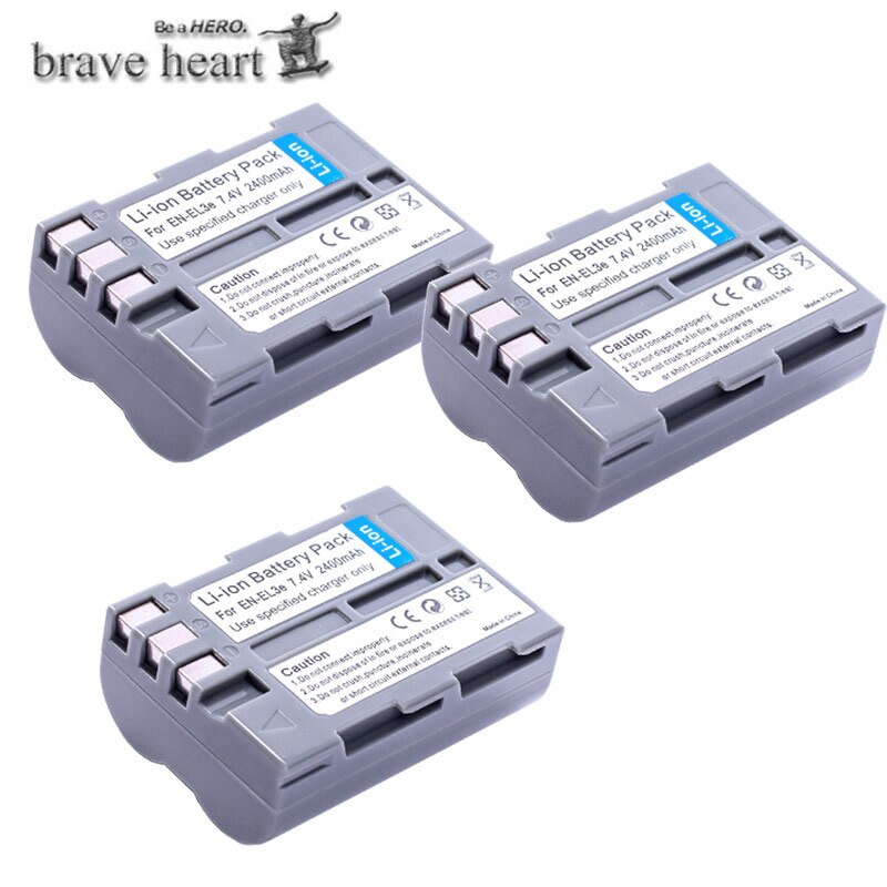 En -el3e en  el3e enel 3e 2400 mah kamera bateria batterier akku + lcd usb-lader til nikon  d30 d50 d70 d70s d90 d80 d100 d200 d300: 3 batterier