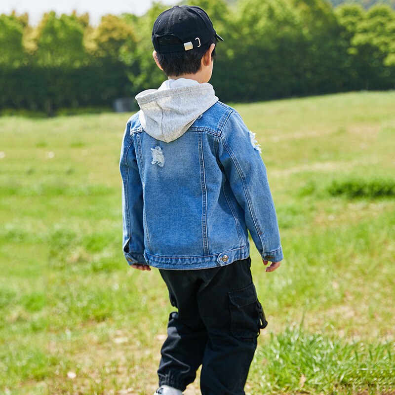 Jongens Denim Jas Met Capuchon Mode Brand Kids Patchwork Jean Jas Voor Tiener Jongen 100-160Cm Bovenkleding LM071