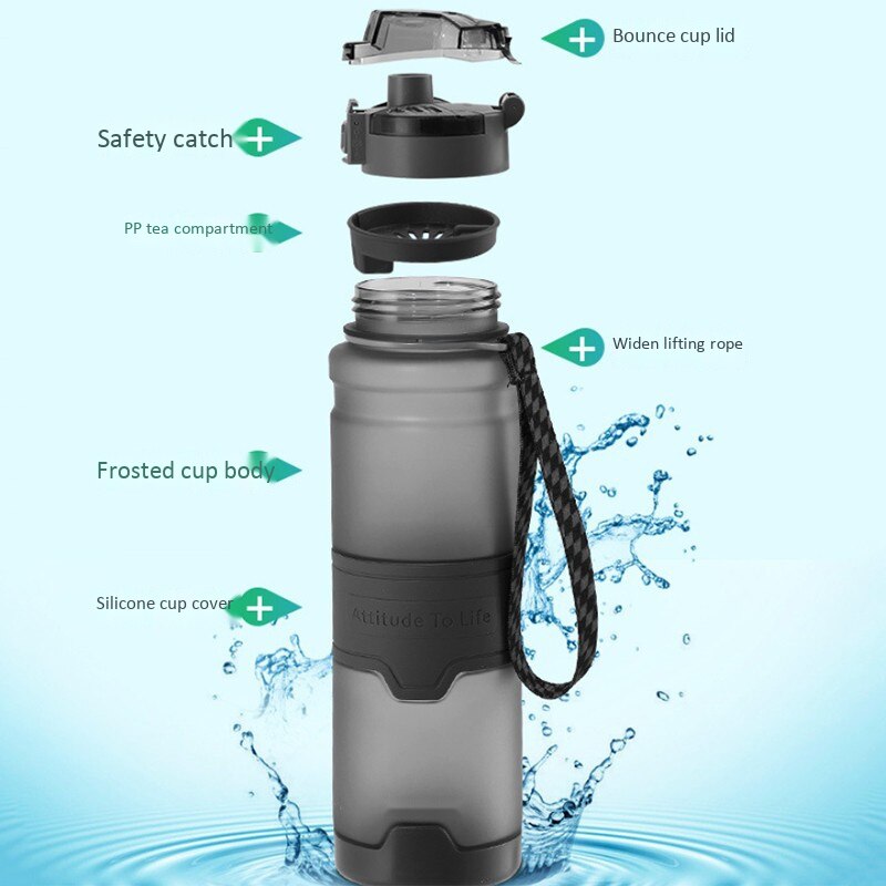 Opgestoken Kapsel 1000Ml Draagbare Lekvrij Anti-Fall Sport Water Fles Gym Fitness Drinken Flessen Shaker Waterbottle