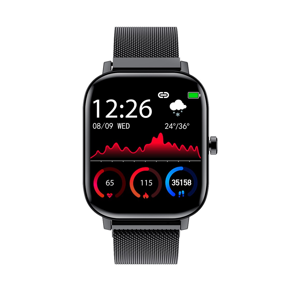 Clever Uhr Männer Frauen I10 1.54 "voll berühren Bildschirm Bluetooth Anruf Smartwatch Herz Bewertung Blutdruck Monitor für Android IOS: Schwarz Metall