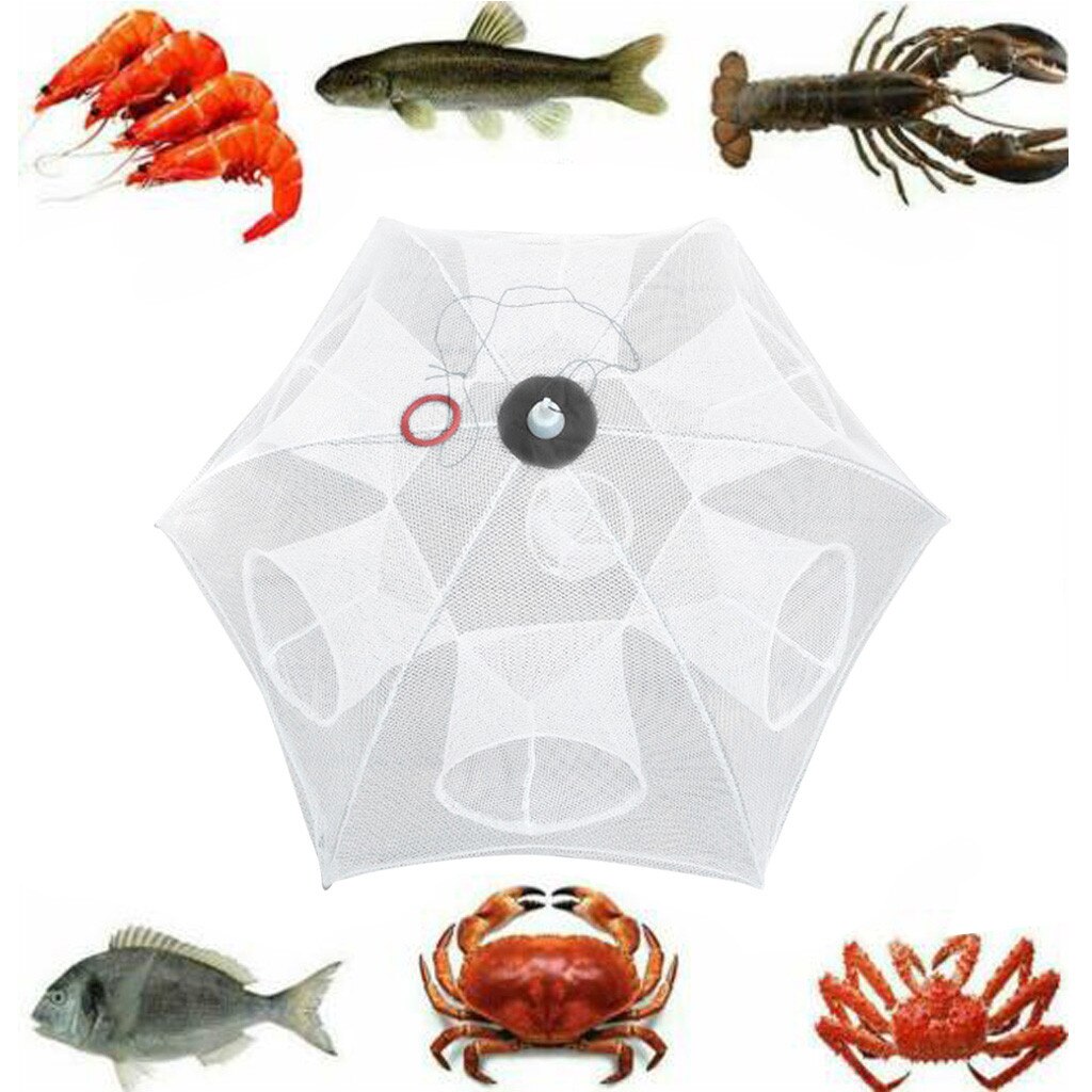 6/8 Holes Folded Portable Hexagon Fishing Net Shrimp Cage Foldable Crab Fish Trap Net Fishing Automatic Trap Shrimp CrabTrap