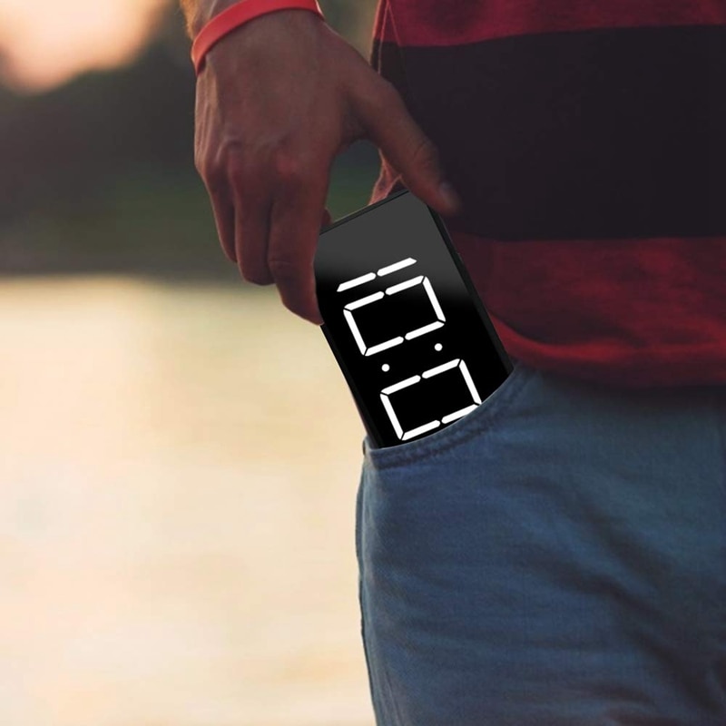 Small Mini Digital Alarm Clock for Travel with LED Time or Temperature Display, Snooze, Adjustable Brightness, Simple Operation,