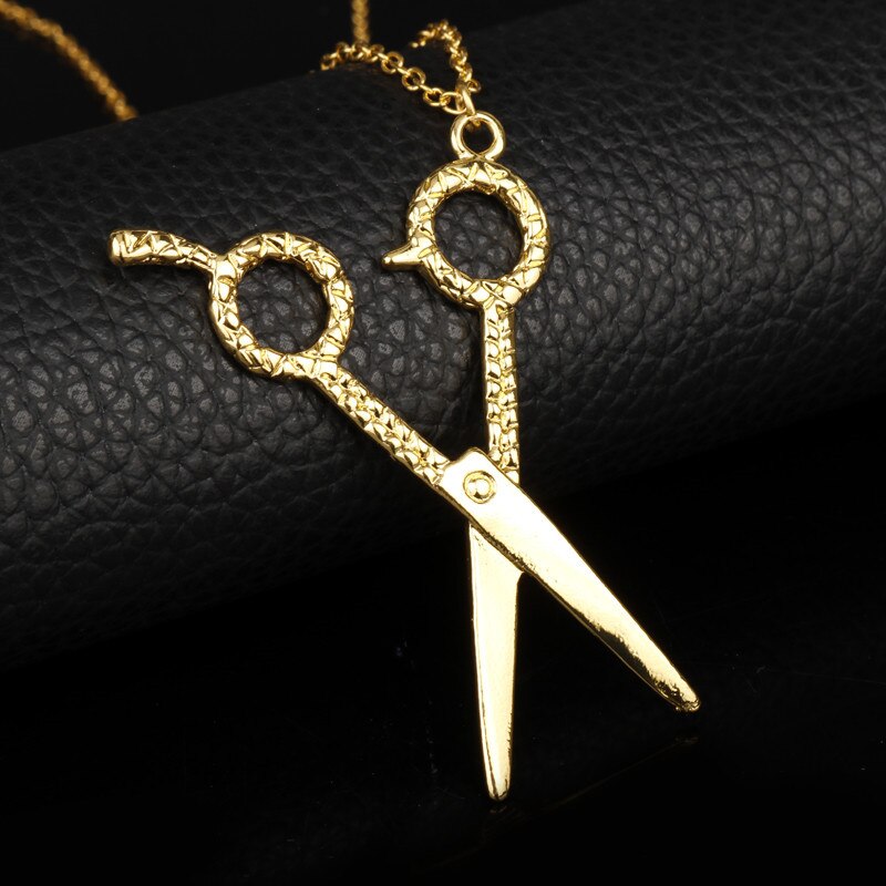 Collier en ciseaux pour hommes et femmes, bijoux pour salon de coiffure, outils pour sèche-cheveux, pendentifs pour coiffeur: gold