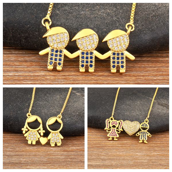 Nidin Hete Verkoop Familie Liefde Moeder Vader Zoon Dochter Ketting Meisje Jongen Hart Hanger Zirkonia Koppels Sieraden