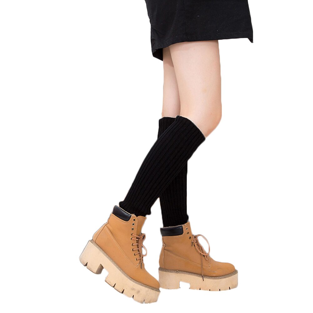 Women Winter Warm Leg Warmers Knitted Scoks Crochet Long Boots Socks: Black