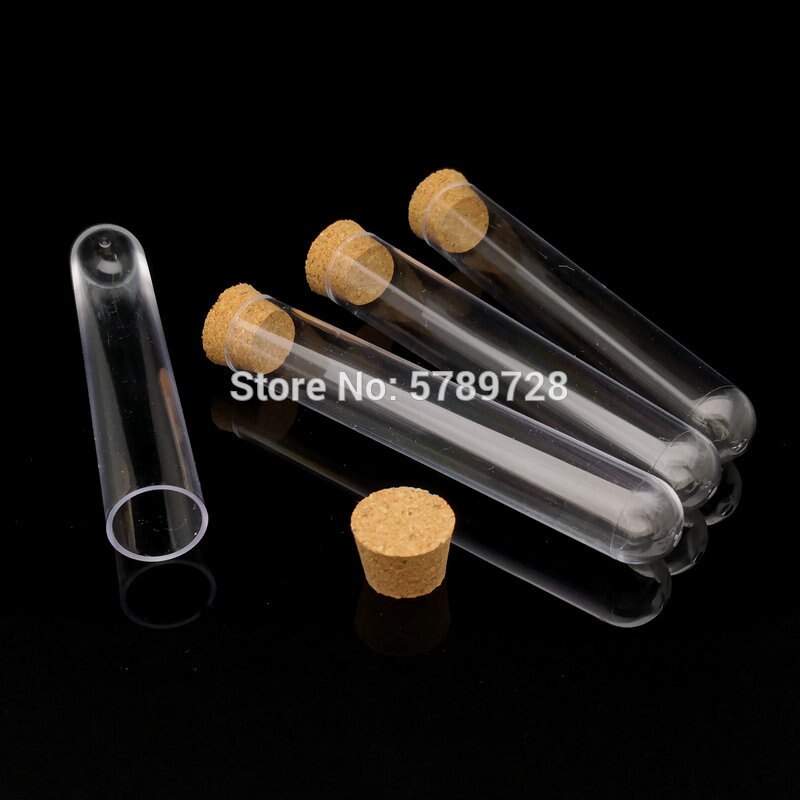 50pcs 18x105mm Lab Clear Plastic Test Tubes With Corks Stoppers Caps Wedding Favor Tube Laboratory School