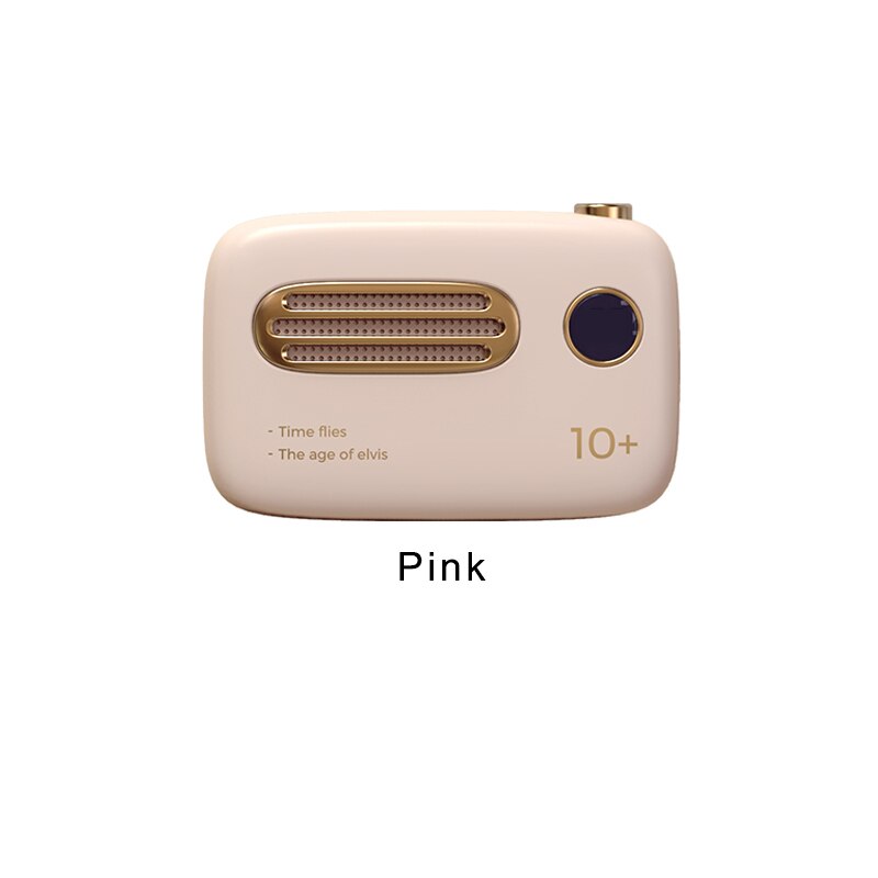 Retro Portable Battery 10000mah Fast Charging Mobile Power Bank Cute Radio Shape Dual Input Output External Battery Double USB: Pink