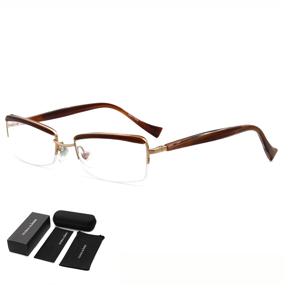 Optical Eyeglass Metal Rectangle Frame Acetate Temple Office Lady Women Gray Demi Color Home Outgoing LX-B0037: Demi-full package