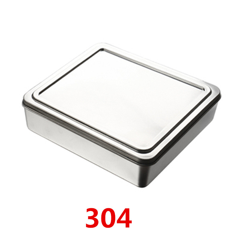 Thick 304 Stainless Steel Rectangular square Plate pan deep tray box with lid Grill BBQ Container plate set Storage serving dish