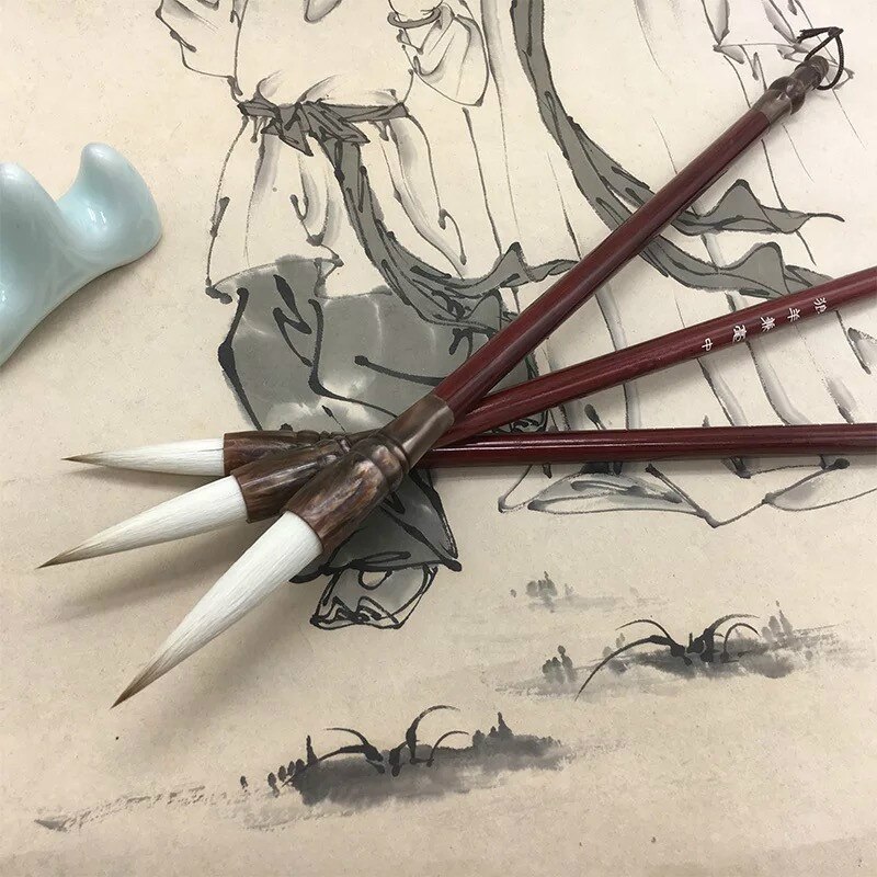 Chinese Kalligrafie Borstel Caligrafia Retro Wezel &amp; Wollen Haar Kalligrafie Borstels Schilderen Reguliere Script Schrijven Borstel