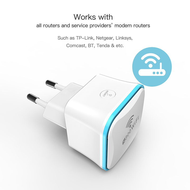 WiFi Range Extender, 300Mbps Wireless Repeater, WiFi Signal Booster, 2.4GHz, EU Plug Type Meross MRE120