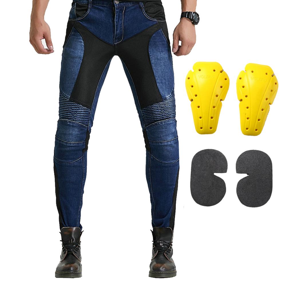 Protective CE Armor Men Motorcycle Riding Pants Stretch Denim Jeans Biker Cycling With 4 X Knee Hip Pads: Blue / XXXL