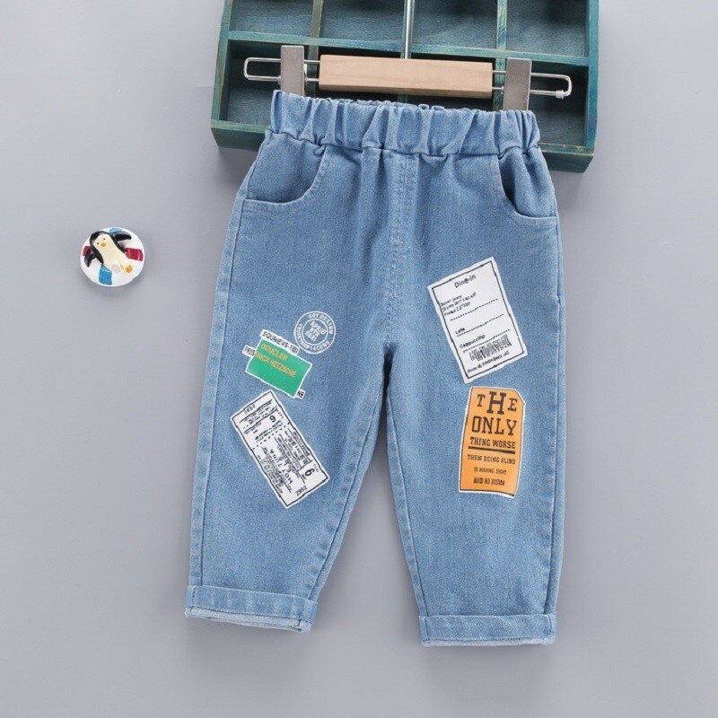 Autumn Baby Boys Denim Jeans Patchwork Casual Pants Children Kids Full Length Trousers