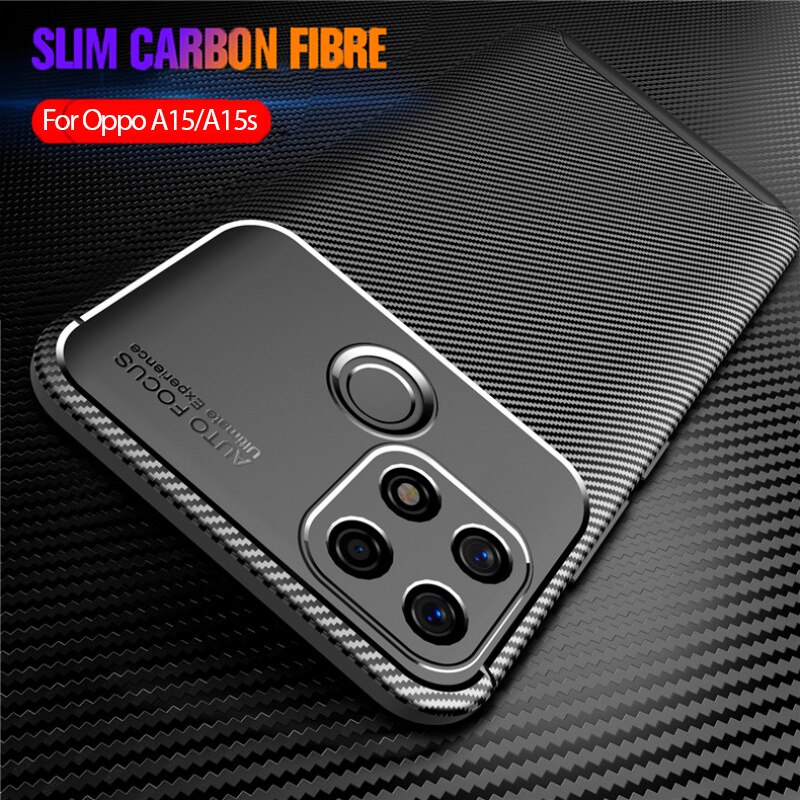 Kever Matte Phone Case Voor Oppo A15 Carbon Fiber Soft Cover Voor Oppo A15 CPH2185 A15s CPH2179 Een 15 15S Beschermhoes