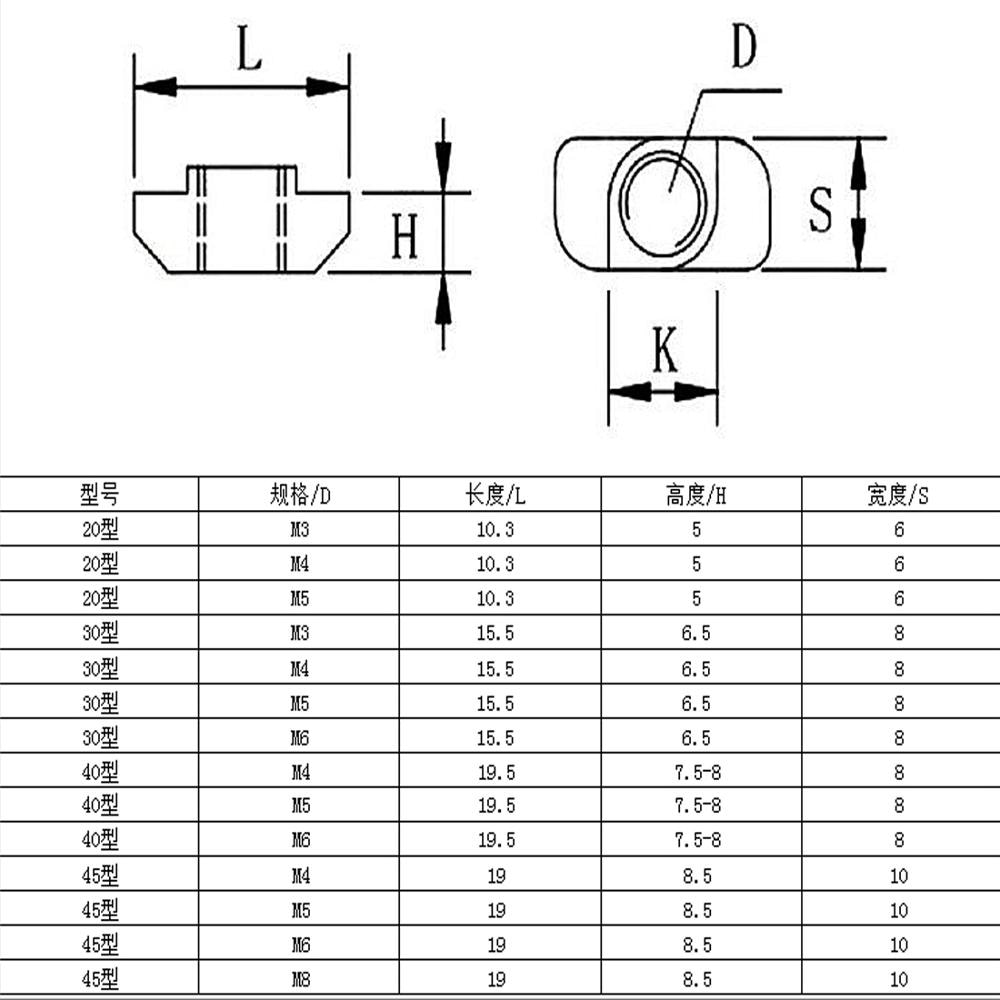 Tuercas de acero al carbono tipo T, Conector de aluminio, M3, M4, M5, M6, para conforme al estándar europeo, perfil de aluminio Industrial 3030 para Kossel