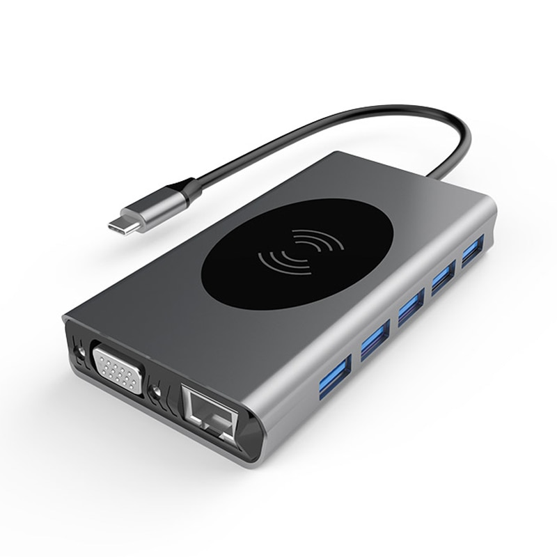 13 in 1 type-c naar hdmi vga pd snel opladen  rj45 o uitbreidingsdock hub ondersteunt 5w / 7.5w / 10w draadloos opladen: Default Title