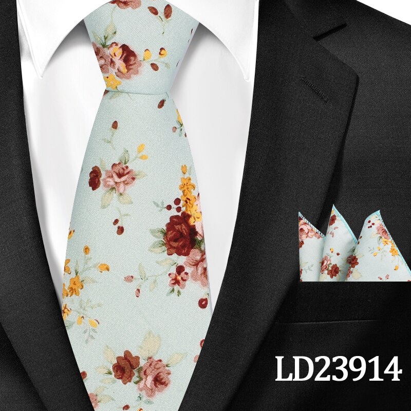 Neue lässig Blumen Baumwolle Krawatten Und Tasche Platz setzt Blume Drucken Dünne Krawatte Für Männer Mens Hals Binden Krawatte 6cm Dünne Krawatten: LD23914