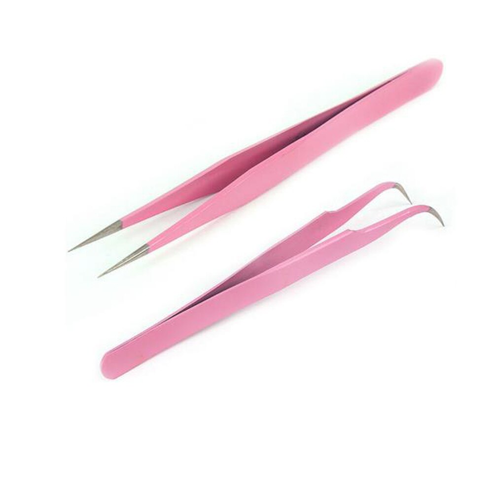 2 Stks/set Wimper Extension Pincet Wees Clip Makeup Tools Rvs Rechte/Gebogen Nail Pincet Tangen Gereedschap Makeup